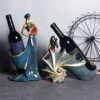 European Nordic Style Wine Rack Folding Fan Beauty Girl Statue Resin Figurines Champagne Bottle Holder Desktop Decor Resin Wine Rack