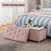 BRIAN & DANY Ottoman Storage Box with 4 Wood Legs, Velvet Foot Stool, Footstools for Living Room, Pink, 76 x 38 x 38 cm