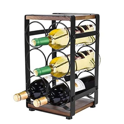Xbopetda Countertop Wine Rack for 6 Bottles, 3 Tier Free Standing Tabletop Wine Bottle Holder Stand, Wood & Iron Organizer Storage Shelf for Home