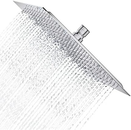 Derpras Square Rain Shower Head 304 Stainless Steel Ultra Thin Powerful High Pressure Top Spray Bathroom Rainfall Showerhead (Brushed Nickel) (8