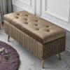 Velvet Storage Bench Rectangular Sofa Stool, Modern Tufted Button Storage Ottoman Benches, Upholstered Bench Seat with Gold Metal Legs, for Bedro