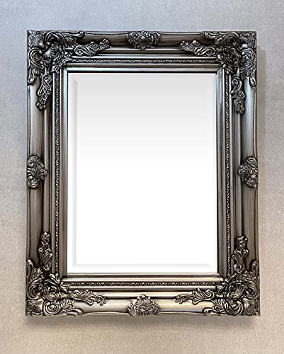 DOWNTON INTERIORS Antique Silver Vintage Style Small Wall Mirror with Bevelled Glass - Overall Size: 21 inches x 17 inches (53 cm x 43 cm)