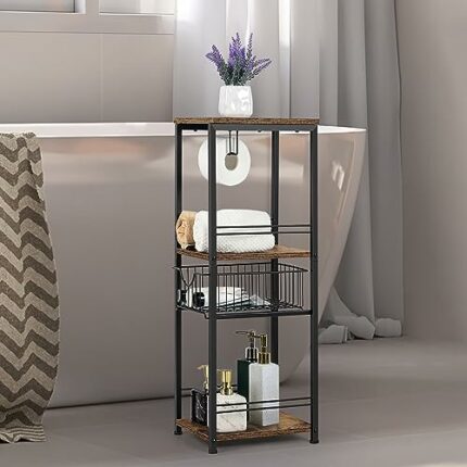 UOMIO Bathroom Storage Shelf Floor Standing Narrow Vertical Storage Racks with Drawer and Toilet Paper Stand Bathroom Accessories Cabinet Organis