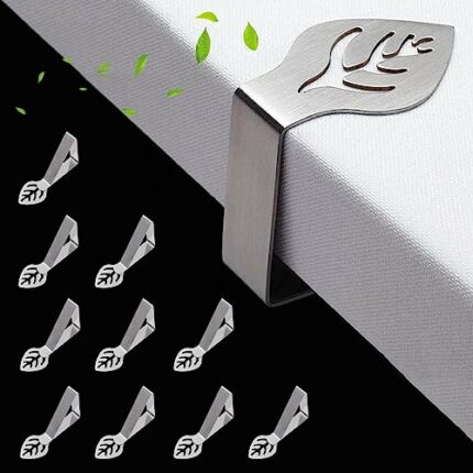 Table Cloth Clips for Outside Inside Table 10 Pack, Leaf Shape Picnic Tablecloth Holder Clip Large Stainless Steel Decorative Cover Clamp for Hea
