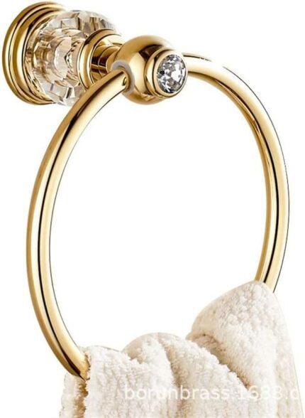 RAKUTE Gold Inlaid Crystal Diamond Towel Ring, Towel Rack, Polished Gold Bathroom Wall Mounted Towel Holder Round Towel Hanger Bathroom Ring