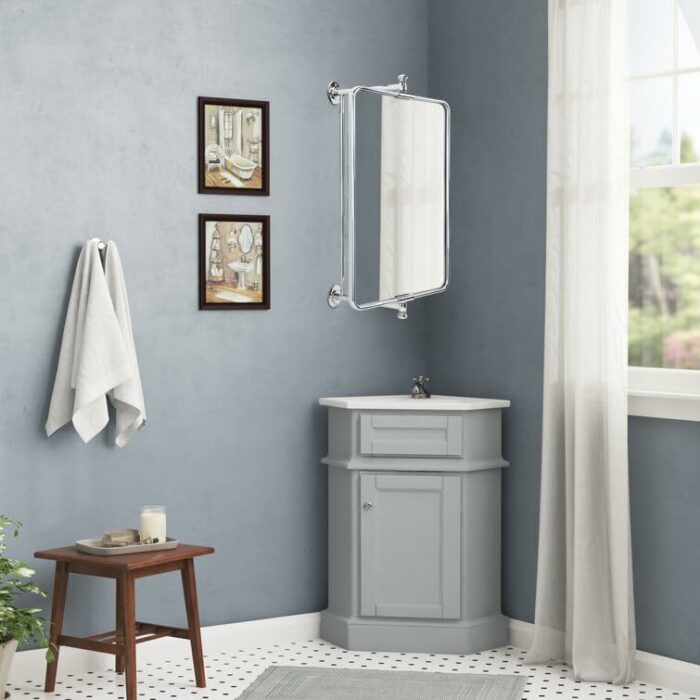 TEHOME Chrome Rounded Rectangle Pivot-N-View Bathroom Vanity Mirror Rotating Tilting Mirror Corner Vanity, 14 x 22''