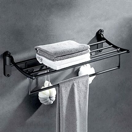 HIGOH Towel Rack Bathroom Towel Rack, Brass Folding Towel Holder, Foldable Fixed Bath Towel Holder, Bath Shelves Towel Rail Bathroom Hardware