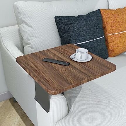Sofa Arm Clip Table Sofa Armrest Tray Arm Table Clip on Tray Sofa Table for Wide Couches Brown