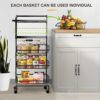 bimiti Vegetable Storage Rack 5 Tier Kitchen Trolley Basket on Wheel Metal Vegetable Rack Fruit Basket Trolley Utility Kitchen Storage Cart for k