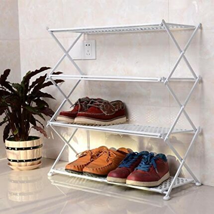 EYHLKM Iron Folding Shoe Rack Home Creative Four Layer Storage Multi-layer Simple Simple Living Room Door Shelf (Color : Wit)