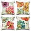 Artscope Set of 4 Waterproof Cushion Covers 45x45cm, Decorative Flamingo and Pink Flowers Pattern Throw Pillow Covers, Perfect to Outdoor Patio G
