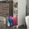 5-Tier Narrow Bathroom Floor Cabinet, Slim Toilet Storage Cabinet Storage Tower with Clear Drawers and Casters, Sturdy Narrow Dresser Tower for B