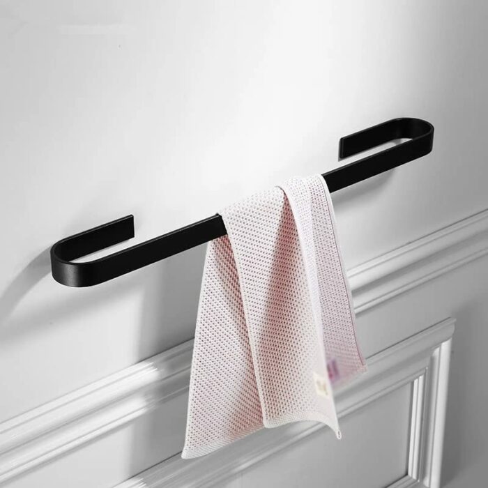 ZTTTD Bathroom Towel Bar Aluminum Wall Mounted Nail Free Towel Bar Black Painted Bathroom Towel Rack (Color : Svart, Size : 50cm)