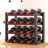 4-Tier Stackable Wine Rack -Foldable Wooden Countertop Cabinet Wine Holder Storage Stand Cellar- Free Standing - Perfect for Bar, Wine Cellar, Ba