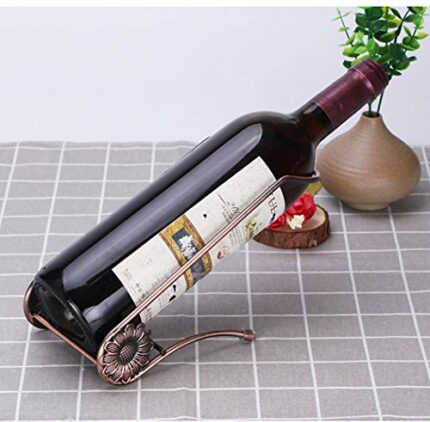 Fantes Stainless Steel Single Bottle Holder Tabletop Wine Rack Novelty Gift for Kitchen Home Decor (L Style, Bronze)