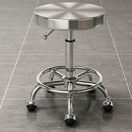 FEHUN Stools,Bar Stool Grey on Wheels Gas Adjustable Swivel Barstool Faux Dressing Stool Dining Chair Table Desk Office Chair Rolling Low Swivel