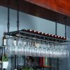 Ceiling Hanging Wine Goblets Stemware Rack Wine Champagne Glass Holder, Adjustable Height Wine Bottle Holder Metal Wine Rack for Kitchen Bar Pub