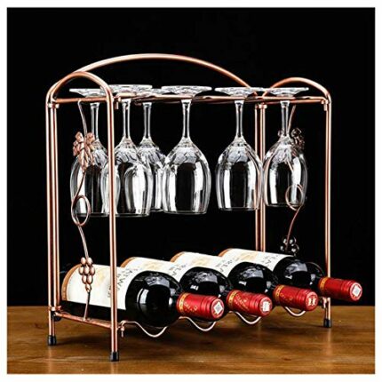 KEppd Tabletop Metal Wine Racks, Industrial Stemware Racks Organizer and Bottles Holder Wine Accessories, Themed Gifts for Women, Bronze