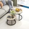 BOFENG Round Coffee Tables Set of 2 Stacking End Side Tables with Sturdy Steel Metal Frame, Living Room Tables,Sofa Tea Table for Small Space,Nat