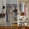 Bigzzia Coat and Shoe Rack Entryway, 3-in-1 Metal Hall Tree with 3-Tier Shelf and 16 Removable Hooks, Simple and Narrow Coat Racks Free Standing