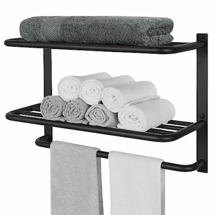DEWVIE Bathroom Towel Rack with Tower Bars SUS 304 Stainless Steel Lavatory Bath Towel Shelf Wall Mount Towel Holder Polished Surface Finish, 22