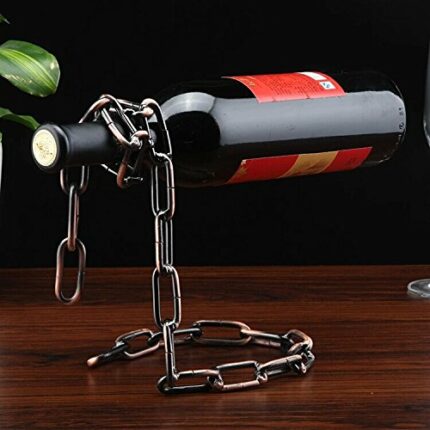 Creative Metal Chain Wine Rack,Retro Handicraft Home Decor Wine Bottle Holder (Vintage copper)