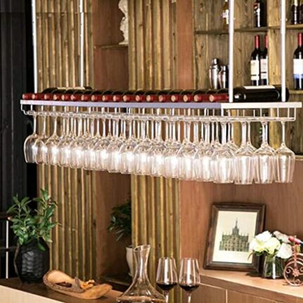 SUCHETA Wine Rack Hanging Wine Glass Holder 2 Layers Of Racks Adjustable Metal Ceiling Bottle Holder Simple Ceiling Decoration Shelf For Bars, Fa