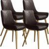dining chair Kitchen Dining Room Furniture Chairs Kitchen Dining Chairs Set Of 4 With Artificial Leather Soft Seat And Golden Metal Legs For Livi