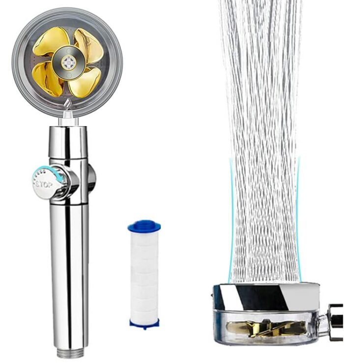 High Pressure Water Saving Shower, 360 Degrees Rotating Propeller Driven Handheld Shower Head with Filter, Turbo Spa Shower Head with Fan & Switc
