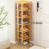 Bamboo Shoe Rack - Vertical Shoe Rack for Small Spaces, Tall Narrow Shoe Rack Organizer for Closet Entryway Corner Garage and Bedroom,Skinny Shoe