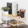 CADUKE Set of 2 Cabinet Kitchen Shelves Stackable Countertop Shelf and Expandable Wood Cabinet Organizer Shelves for Bathroom Study Room, Pale Ye