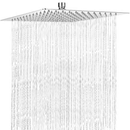 COMLIFE Fixed Shower Head 12Inch Square Rain Fixed Shower Head 304 Stainless Steel High Pressure Rainfall Shower Head with 144 Silicone Jets for