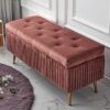Velvet Storage Bench Rectangular Sofa Stool, Modern Tufted Button Storage Ottoman Benches, Upholstered Bench Seat with Gold Metal Legs, for Bedro