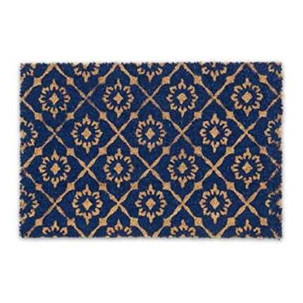 Relaxdays Floral Pattern Door mat Doormat Coir Welcome, 40 x 60 cm, Inside & Outside, Non-Slip Shoe Wiper, Blue/Coir
