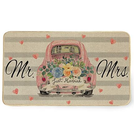 GEEORY Flower Truck Mr Mrs Decorative Door Mat Love Decorations Floor Mat Wedding Farmhouse Home Seasonal Decor for Frontdoor Indoor Outdoor Entr