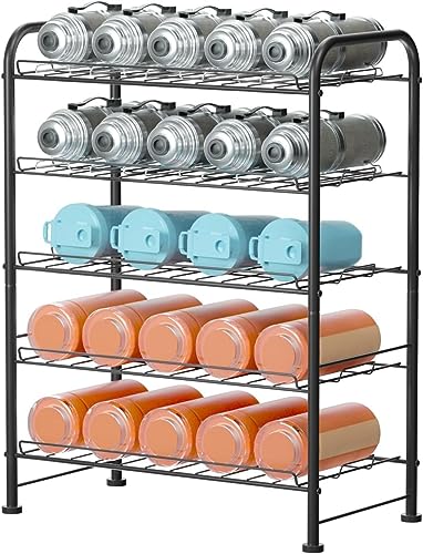 MOOACE 5 Tier Water Bottle Storage Rack, Freestanding Floor Water Bottle Organizer for Kitchen Pantry, Hold 30 Bottles, Black