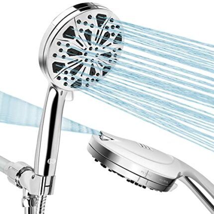 High Pressure Shower Heads, CIICII 10-Mode 5.1" Handheld Shower Head with Hose Set (1.5M Long Shower Hose/Anti-Clog Nozzle/Powerful Showerhead) B