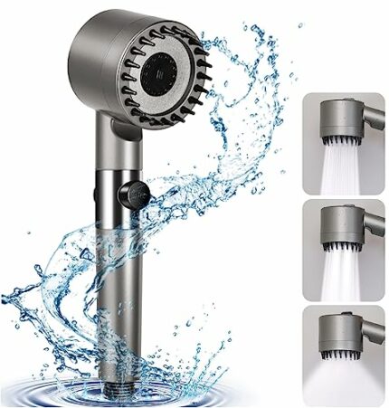 Homradise Powerful Shower Head with Filter, Universal Shower Head High Pressure with 3 Spray Modes and Pause Button for Bathrooms - Perfect for A