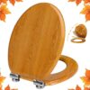 Angel Shield Antibacterial Wooden Soft Close Toilet Seat with Quick Release Adjustable Hinges Toilet Seat Easy Clean and Assembly for Bathroom 45