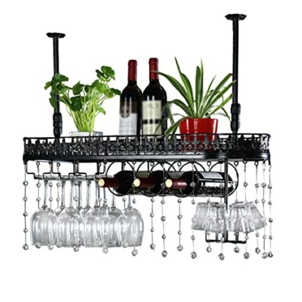 EYLINK Iron Industrial Style Wine Rack, Ceiling Decoration Rack, Flower Rack Suitable for Living Room Restaurant Bar (Color : Black, Size : 80CM)