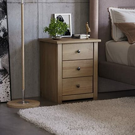 Vida Designs Panama Bedside Chest 3 Drawer, Natural Oak