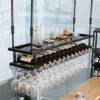 Wine racks - Industrial Vintage Bar Floating Shelf【Black】, Under Shelve Hanging Rack, Retro Iron Upside Down Stemware Wine Glass Holder, Cafe Tab