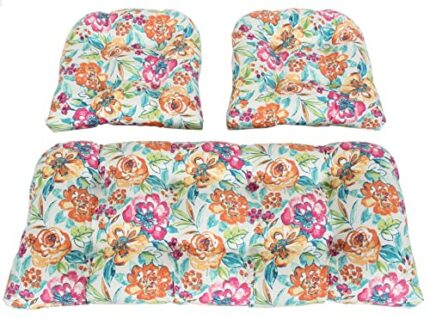 RULU Set of 3 1 Settee (44"x19"x5") & 2 Pieces of Wicker Seats (19"x19"x4") Nikolette Summer Outdoor/Indoor Cushions Set, Multi