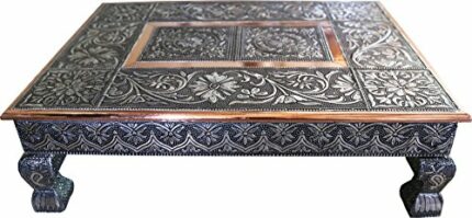 AASh 20" x 15" Oxidised Copper Bajot Low Table | Bajath Chowkie | Coffee Wedding | Puja Camping Table