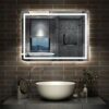 Acezanble LED Bathroom Mirrors,Demister Pad,Touch Sensor Switch,Wall Mounted,IP44,Vertical or Horizontal (Touch+LED+Demister, 800X600)