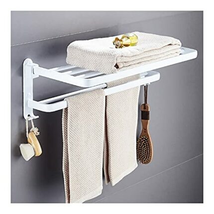 HIGOH Towel Racks, Bathroom Towel Rack Wall Mounted Towel Holder,Bathroom Towel Rack,Aluminum Alloy 63 cm Folding Foldable Fixed Bath Towel Holde