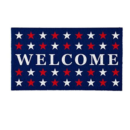 Evergreen Welcome with Stars Red White and Blue Doormat | Indoor and Outdoor Entryway | 28 x 16 Inches | Non Slip Back | Welcome Floor Mats | Mud