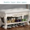 Upholstered PU Seating Bench, Rectangular Entryway Bench with Wood Legs, Entryway Storage Bench with Shelf, Shoes Rack Bench for Entryway Hallway