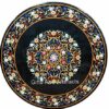 48 x 48 Inches Floral Pattern Inlay Work Dining Table Top Round Shape Black Marble Kitchen Table from Indian Cottage Art and Crafts