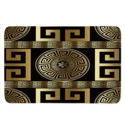Retro Black Gold Greek Key Meander Luxury Bath Mat, 3D Geometric Gold Print Bathroom Rug Non Slip Absorbent Doormat with Rubber Backed for Shower